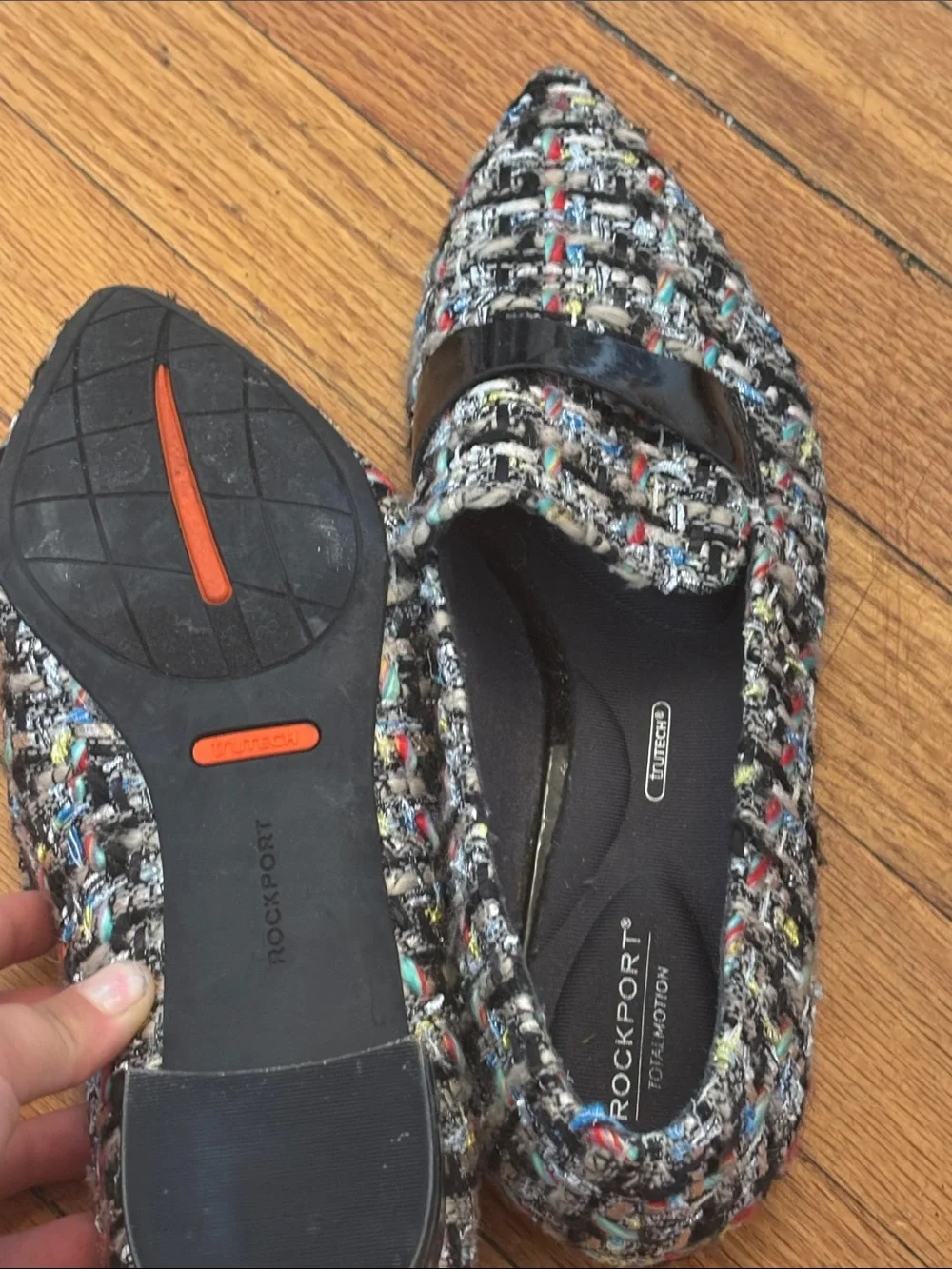 Rockport Multicolor Tweed Pointed Loafers with Black Patent Strap